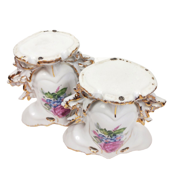 Pair Antique PORTUGAL Old Paris Style Spill Vases w Roses Daisies Circa 1900s - Picture 9 of 10